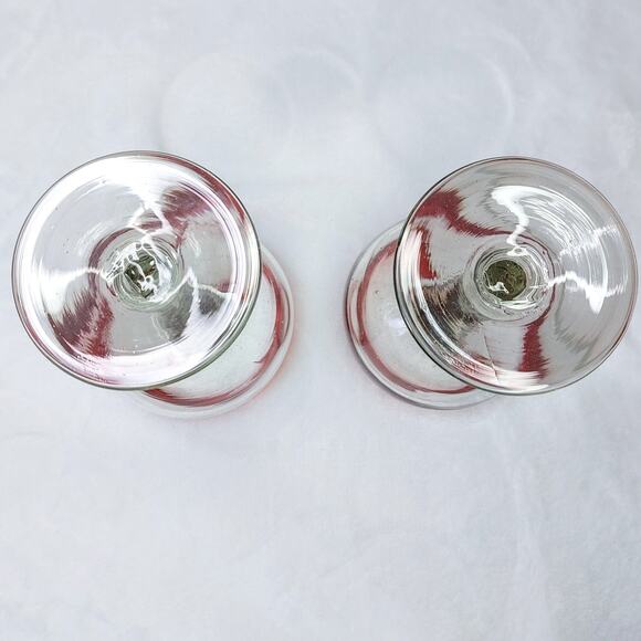 Hand Blown Mexican Wine Margarita Glasses Red Rim Set of 2 Water Goblet Balloon - Picture 6 of 12